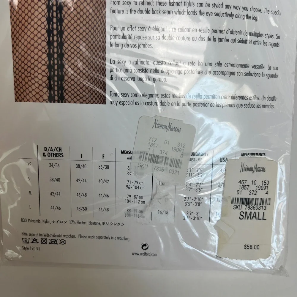 Wolford Estelle Fishnet Tights Black Double Back Seam Size Small NIB 19091